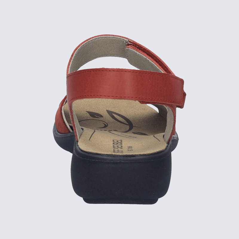 Sandales Josef Seibel, sandale femme à scratch en cuir rouge