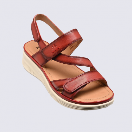 Sandale JOSEF SEIBEL, sandale compensée femme en cuir bordeaux Hibiscus