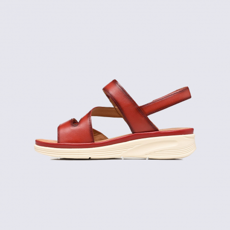 Sandale JOSEF SEIBEL, sandale compensée femme en cuir bordeaux Hibiscus