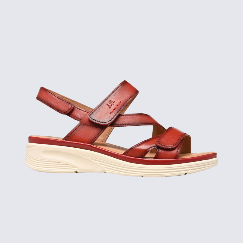 Sandale JOSEF SEIBEL, sandale compensée femme en cuir bordeaux Hibiscus