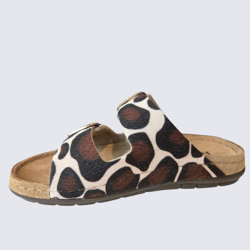 Mule ROHDE, mule confort femme en suède moka imprimé girafe