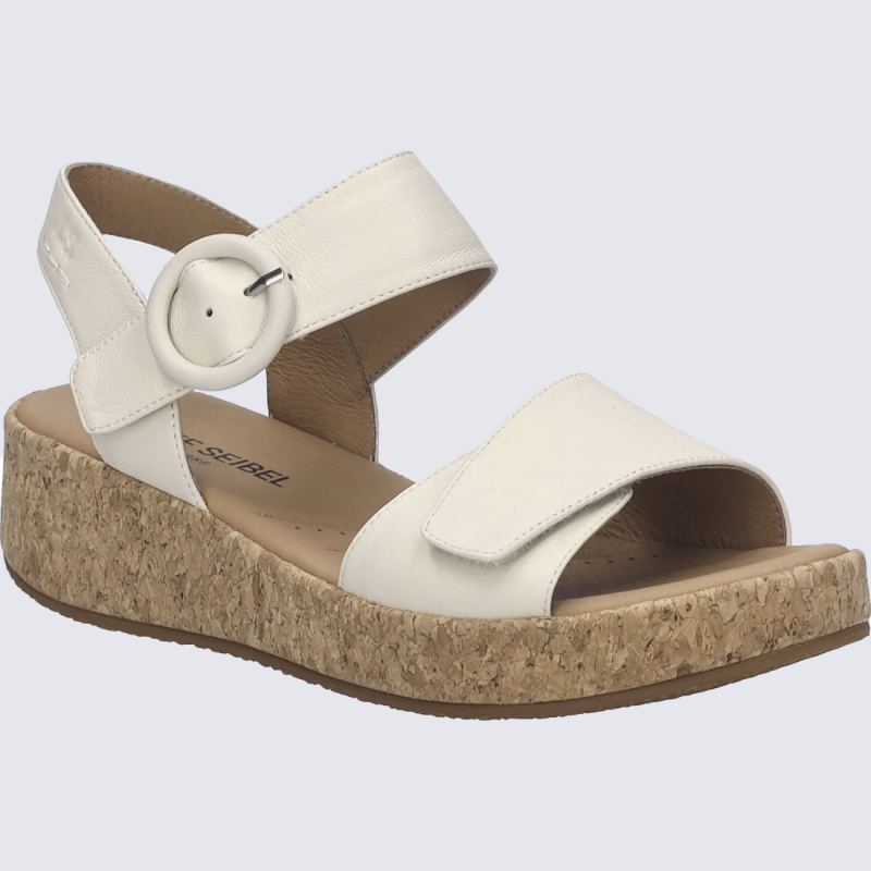 Sandale JOSEF SEIBEL, sandale compensée femme en cuir crème