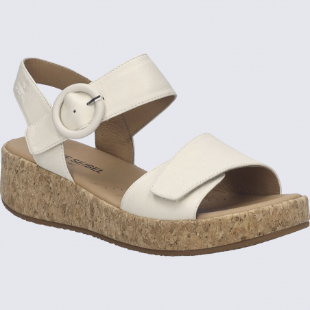 Sandale JOSEF SEIBEL, sandale compensée femme en cuir crème