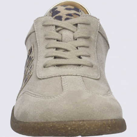 Sneaker JOSEF SEIBEL , sneaker femme en cuir velours beige imprimé léopard