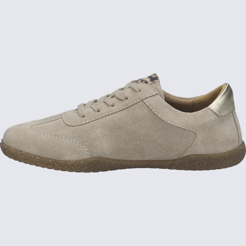 Sneaker JOSEF SEIBEL , sneaker femme en cuir velours beige imprimé léopard
