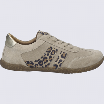 Sneaker JOSEF SEIBEL , sneaker femme en cuir velours beige imprimé léopard