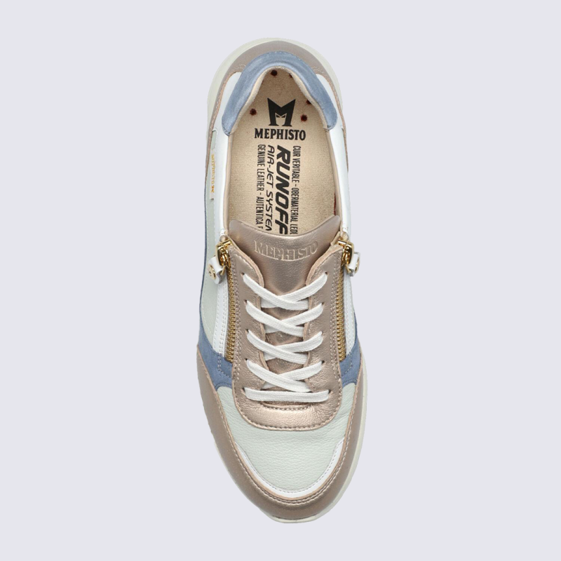 Baskets Mephisto, baskets à lacets tendance femme en cuir platinium