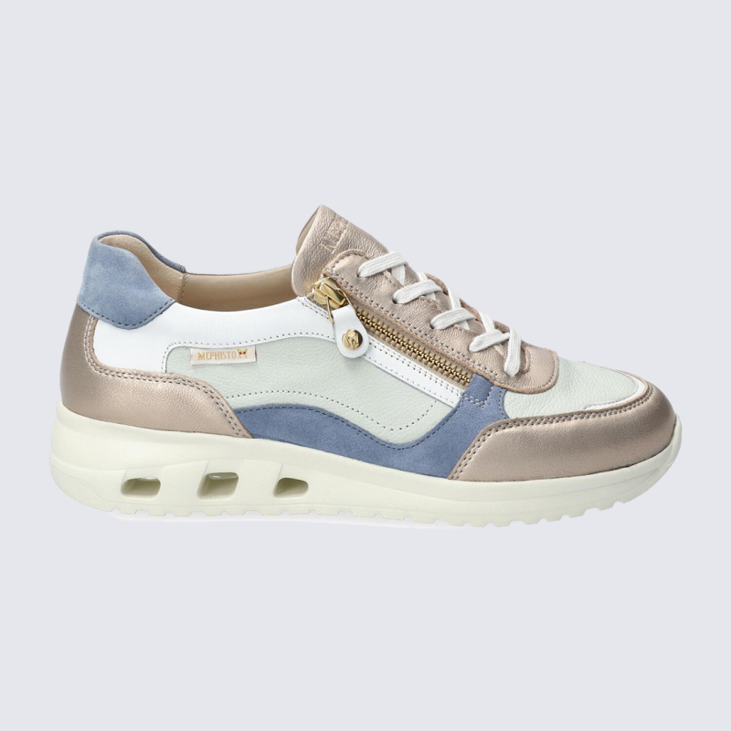 Baskets Mephisto, baskets à lacets tendance femme en cuir platinium