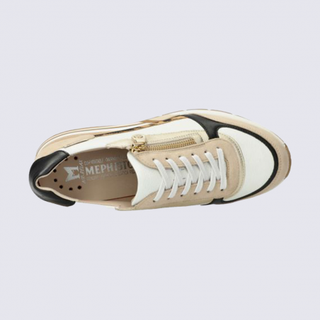 Sneaker MEPHISTO, sneaker compensée femme en cuir beige multicolore avec zip latéral