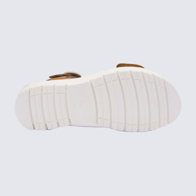 Sandale ARA, sandale compensée femme en cuir cognac nature