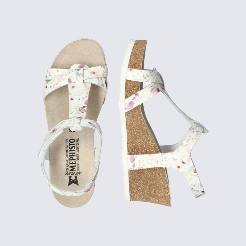 Sandales Mephisto, sandales à talons compensés femme en cuir multicolore