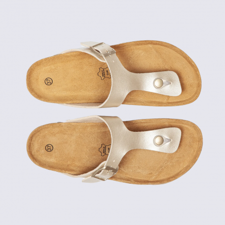 Tongs ouverte Arima, Tongs moderne et parfait pour l'ete femme en cuir beige