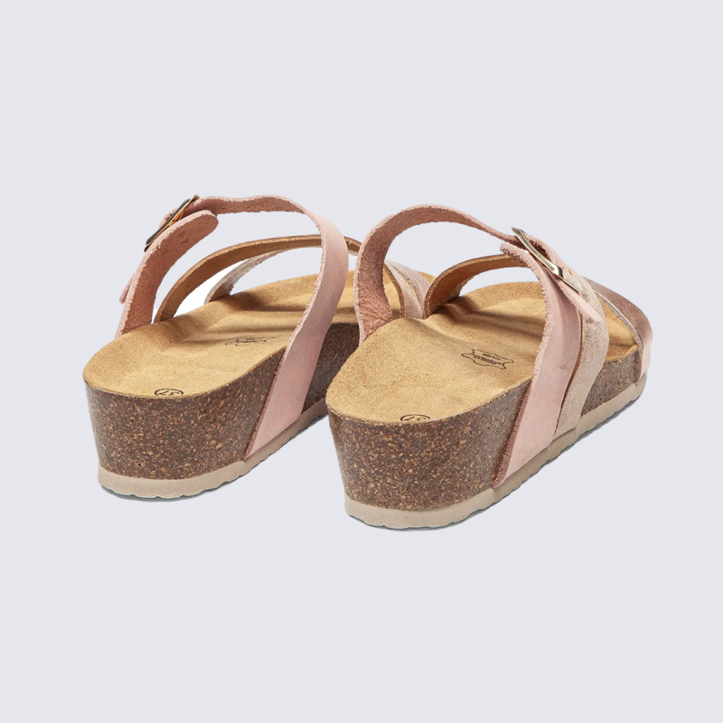 Mule arima Aros, mule femme confort à brides croisées en cuir rose