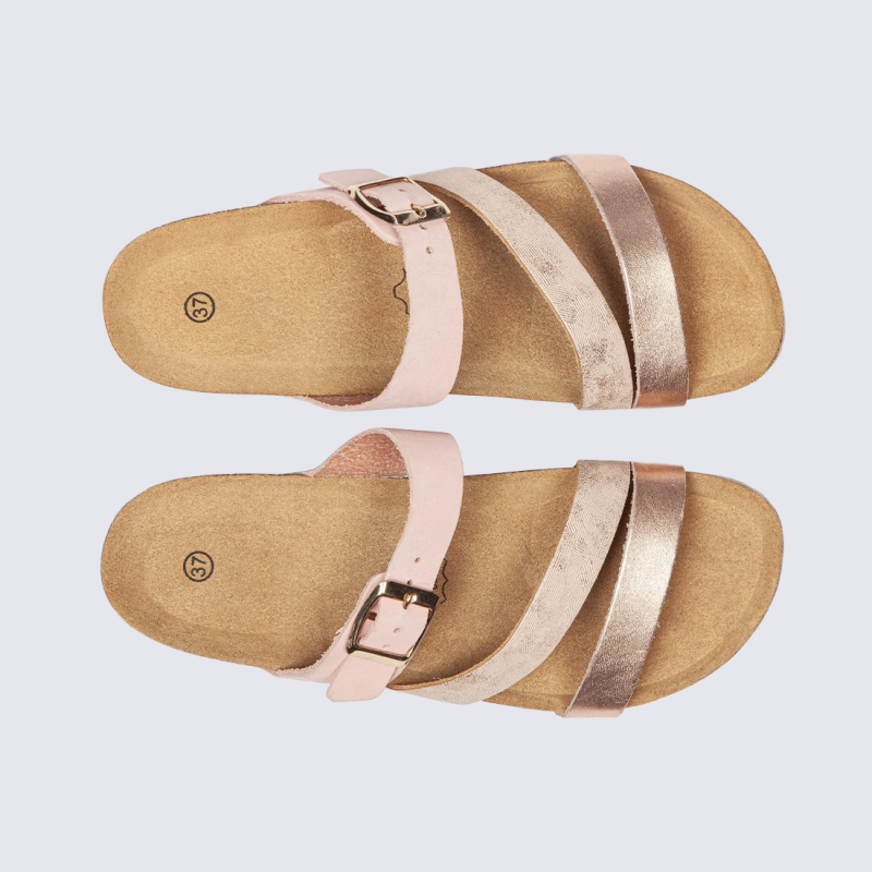 Mule arima Aros, mule femme confort à brides croisées en cuir rose