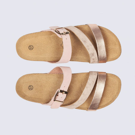 Mule arima Aros, mule femme confort à brides croisées en cuir rose