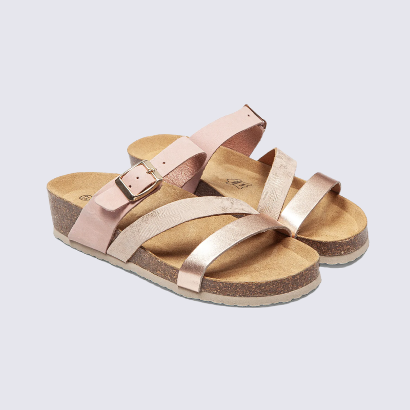 Mule arima Aros, mule femme confort à brides croisées en cuir rose