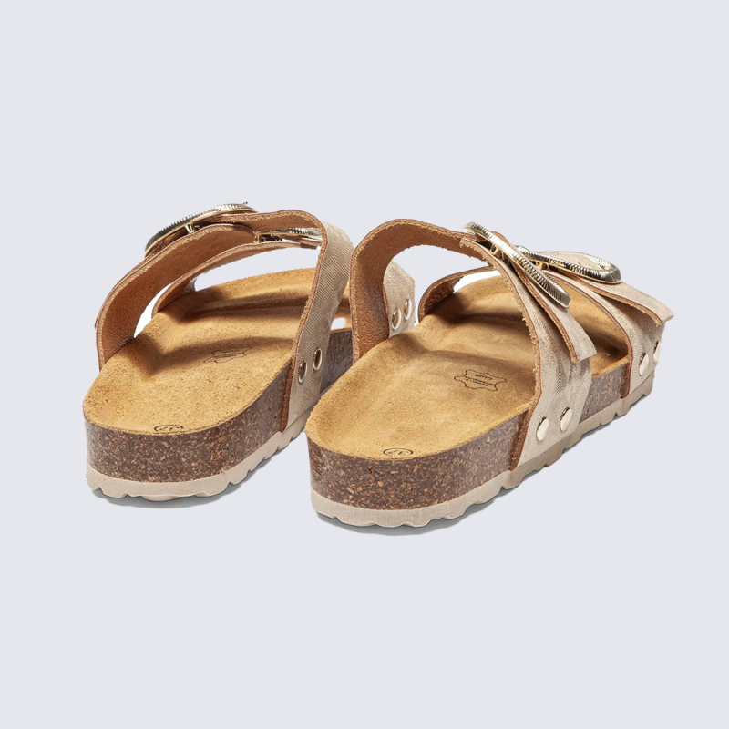 mule arima Aros, mule femme à double brides en cuir champagne