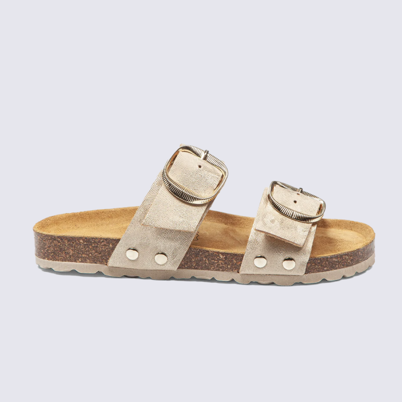 mule arima Aros, mule femme à double brides en cuir champagne