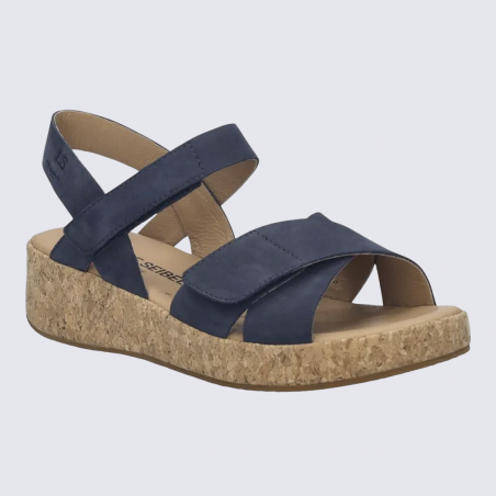 Sandales Evita 03 Josef Seibel, Sandales brides croisées femme en cuir nubuck bleu