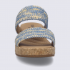 Mules Evita 02 Josef Seibel, Mules doubles brides femme en textile slate blue multi