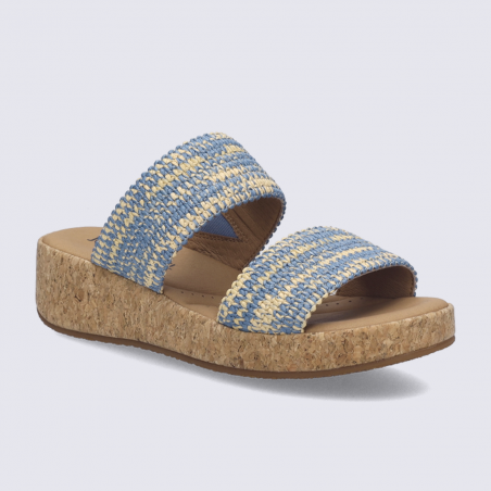 Mules Evita 02 Josef Seibel, Mules doubles brides femme en textile slate blue multi