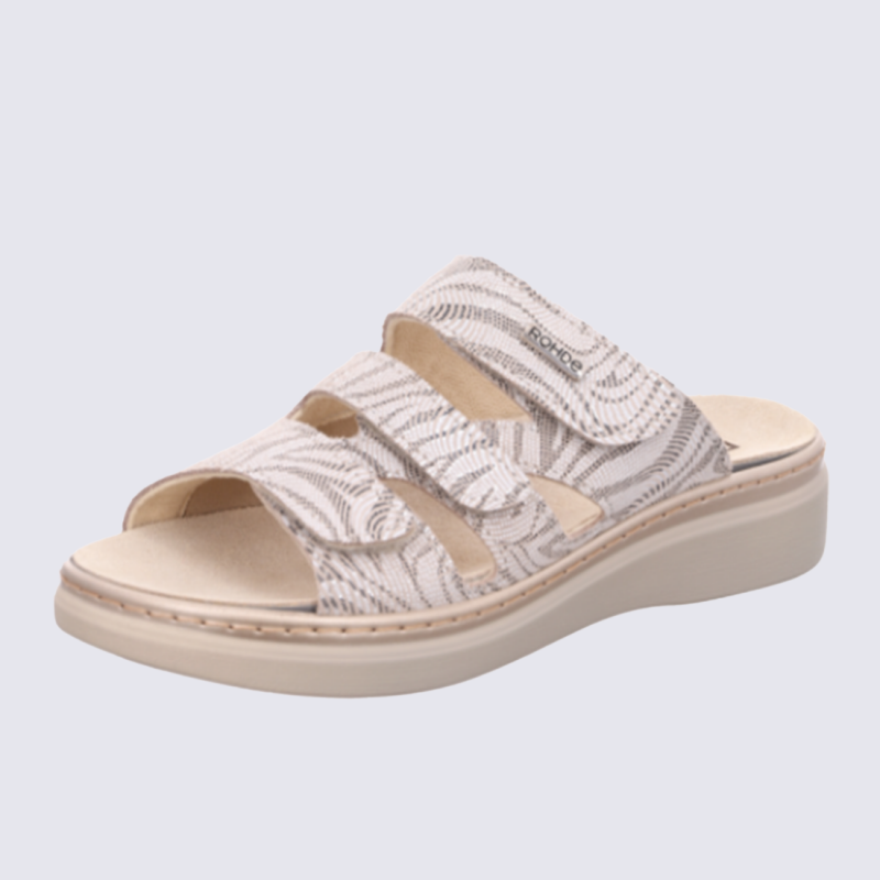 Mules 5221 Rohde, Mules triples brides femme en synthétique craie imprimé