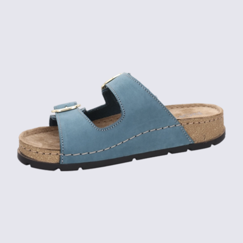 Mules 5420 Rohde, Mules doubles brides femme en cuir pétrole