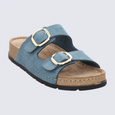 Mules 5420 Rohde, Mules doubles brides femme en cuir pétrole