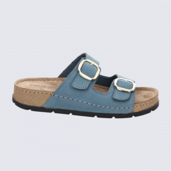 Mules 5420 Rohde, Mules doubles brides femme en cuir pétrole