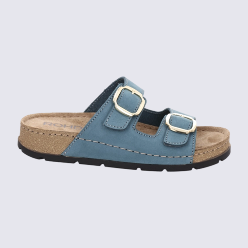 Mules 5420 Rohde, Mules doubles brides femme en cuir pétrole