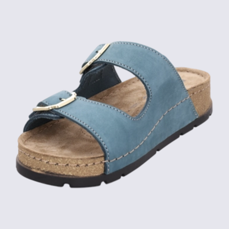 Mules 5420 Rohde, Mules doubles brides femme en cuir pétrole
