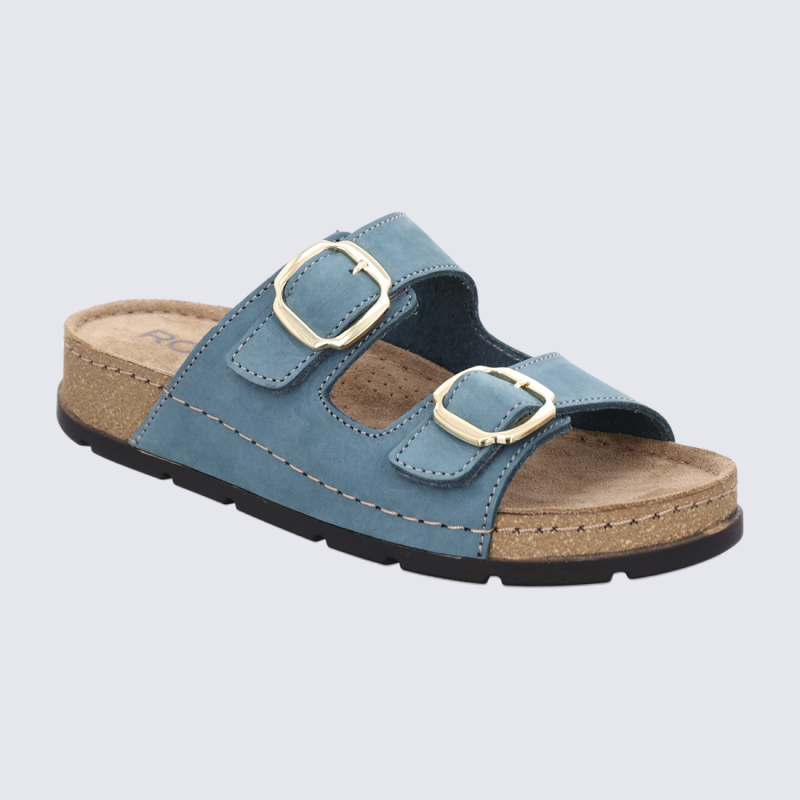Mules 5420 Rohde, Mules doubles brides femme en cuir pétrole