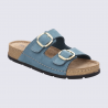 Mules 5420 Rohde, Mules doubles brides femme en cuir pétrole
