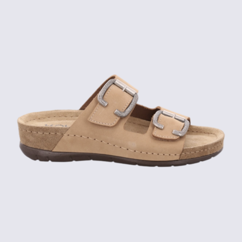 Mules Rohde, mules confort et durable double bride femme en cuir nubuck nature