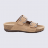 Mules Rohde, mules confort et durable double bride femme en cuir nubuck nature