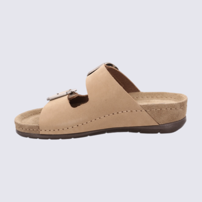 Mules Rohde, mules confort et durable double bride femme en cuir nubuck nature