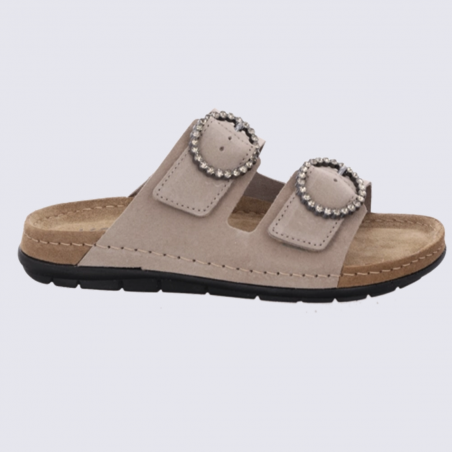Mules 5892 Rohde, Mules doubles brides femme en cuir graphite