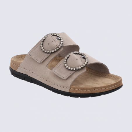 Mules 5892 Rohde, Mules doubles brides femme en cuir graphite