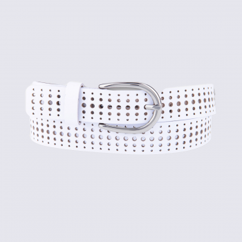 Ceinture Bernd Götz, ceinture ronds perforés femme en cuir blanc