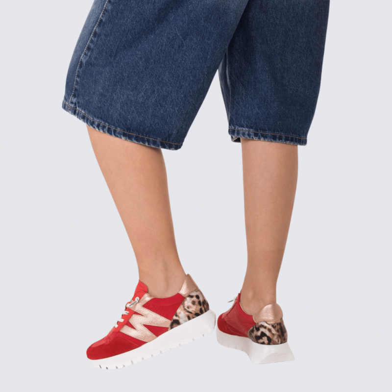 Sneakers Wonders, sneakers tendances motif W femme en cuir et nylon rouge