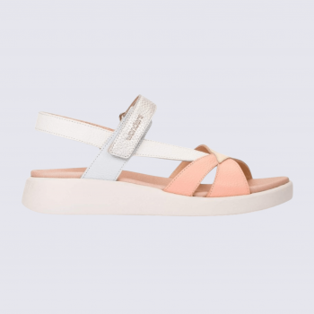 Sandales Wonders, Sandales confort fermeture velcros en cuir melon vanille