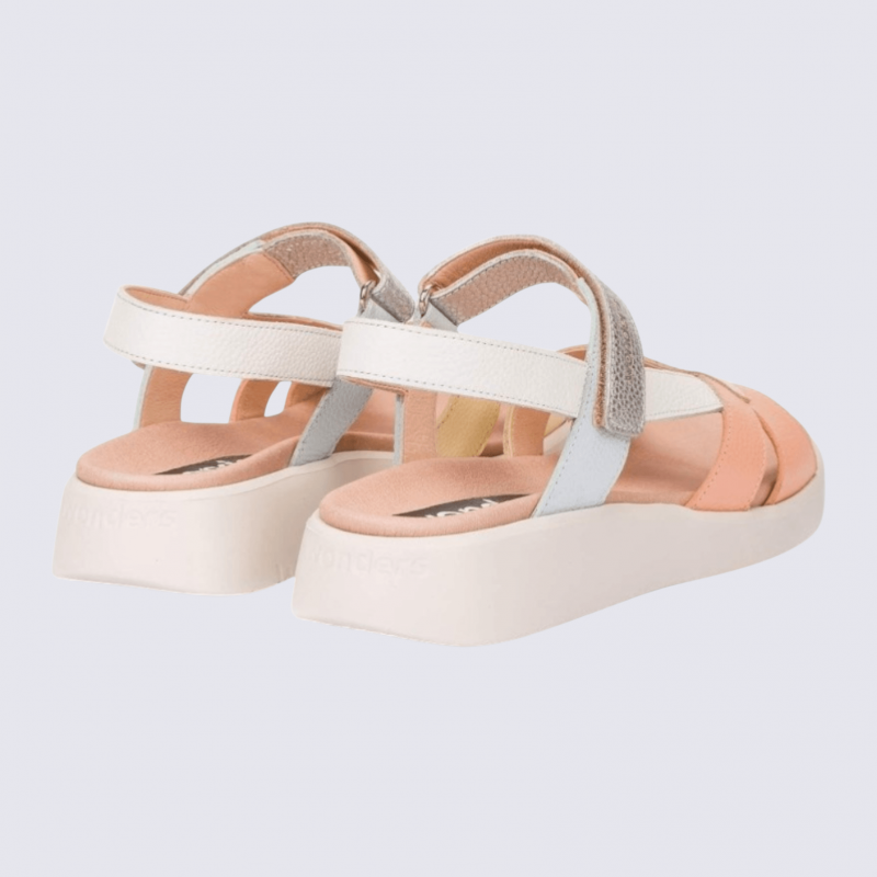 Sandales Wonders, Sandales confort fermeture velcros en cuir melon vanille