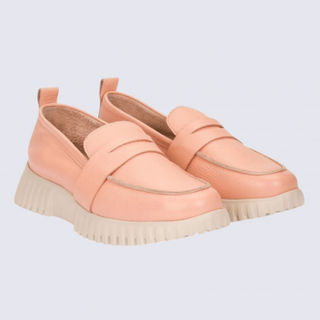 Mocassins Wonders, Mocassins plateforme femme en cuir melon