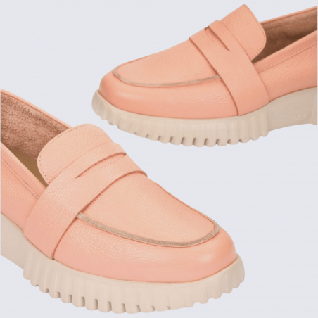 Mocassins Wonders, Mocassins plateforme femme en cuir melon