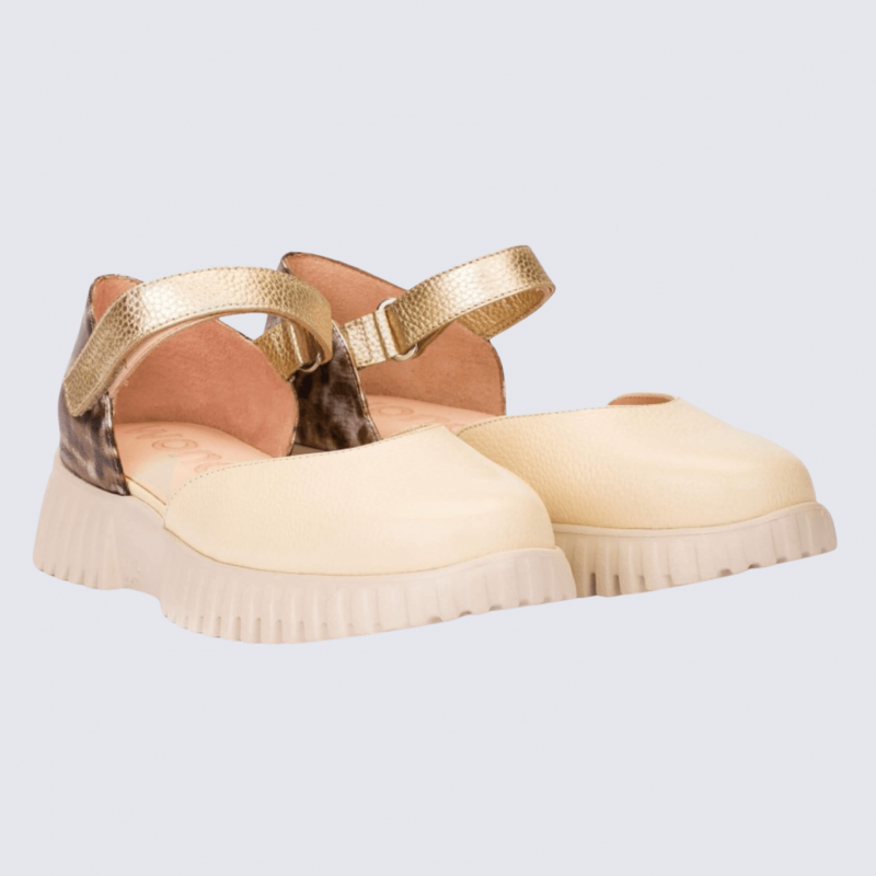 Sandales Wonders, sandales fermées tendances femme en cuir vanille