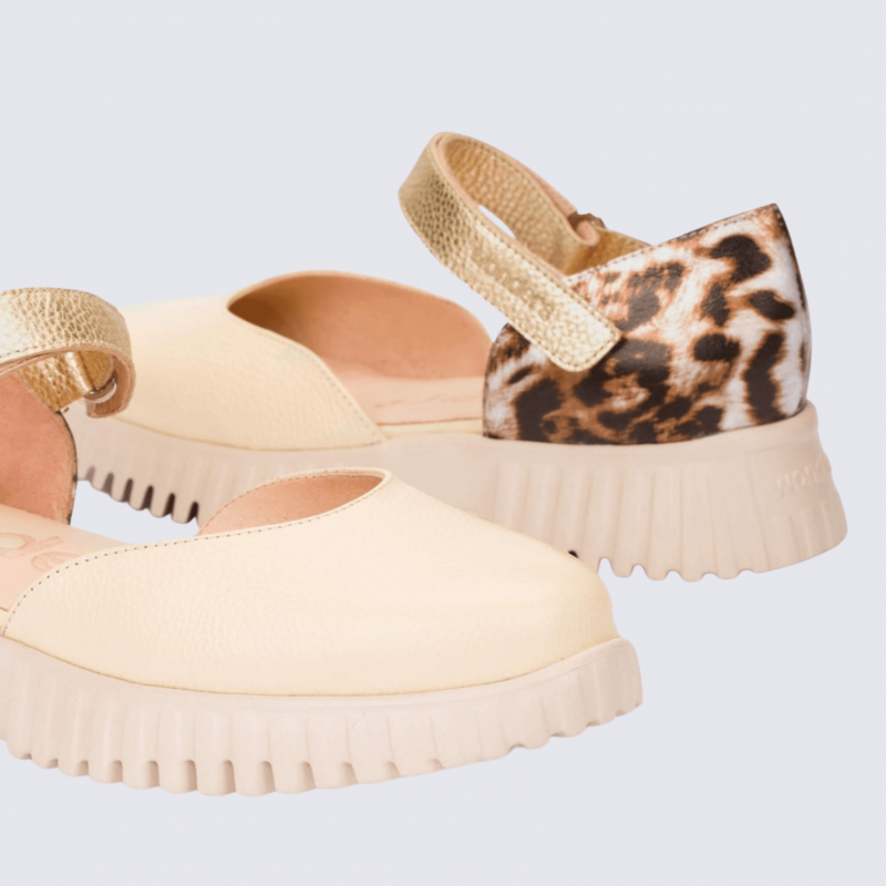 Sandales Wonders, sandales fermées tendances femme en cuir vanille