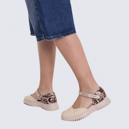 Sandales Wonders, sandales fermées tendances femme en cuir vanille