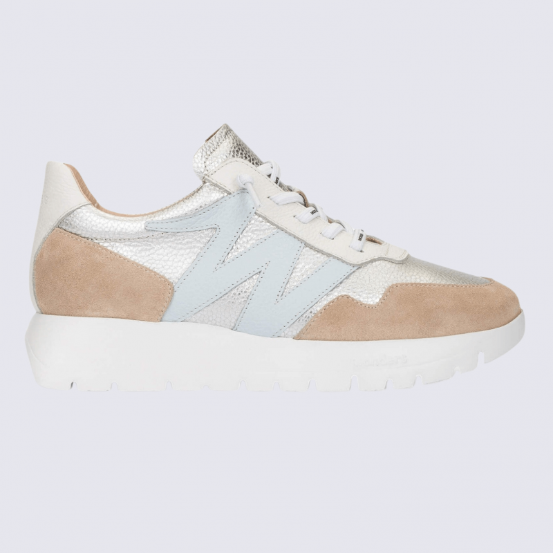 Sneakers Wonders, sneakers tendances femme en cuir et nylon beige