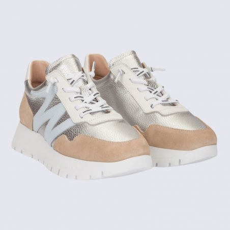 Sneakers Wonders, sneakers tendances femme en cuir et nylon beige
