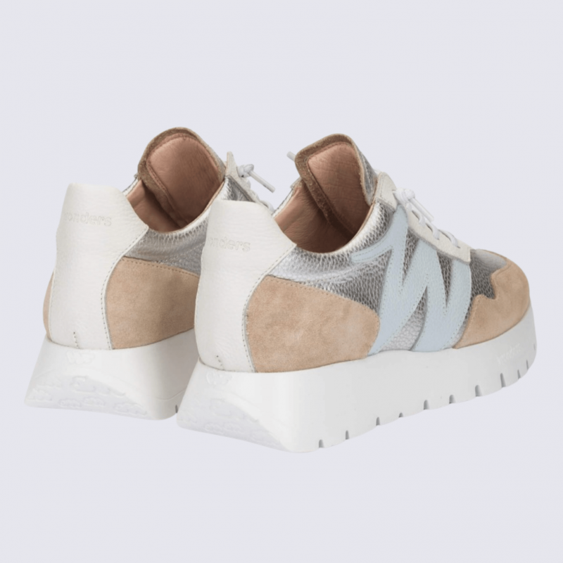 Sneakers Wonders, sneakers tendances femme en cuir et nylon beige